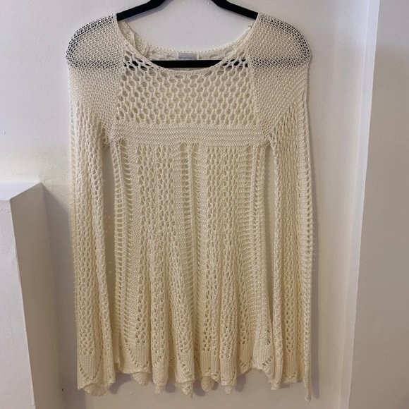 Charming Charlie Tops - Cream Long Sleeve Scalloped Crotchet Top